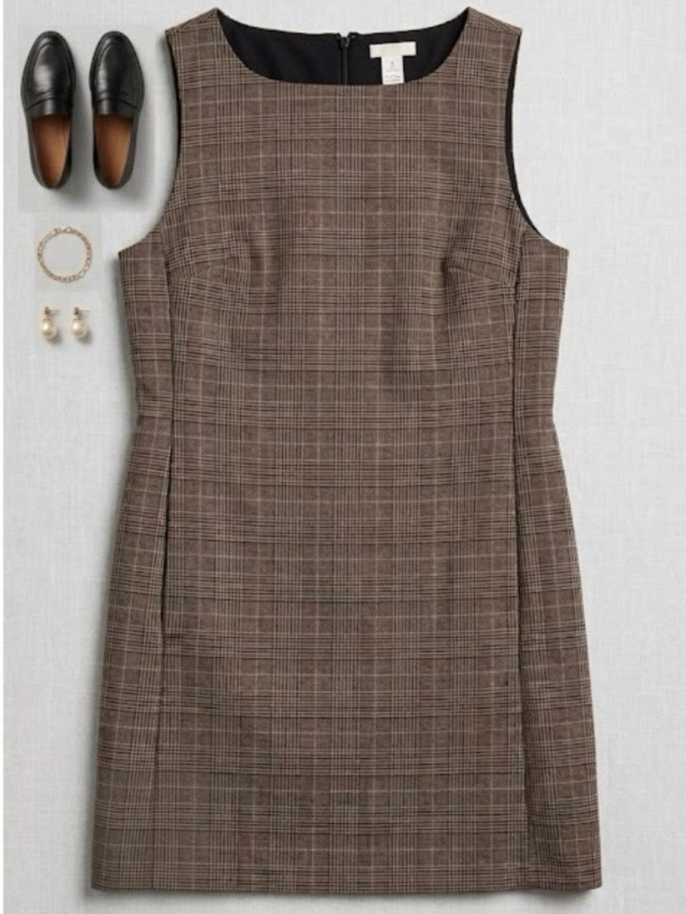 H&M Brown Plaid Mini Dress, Medium